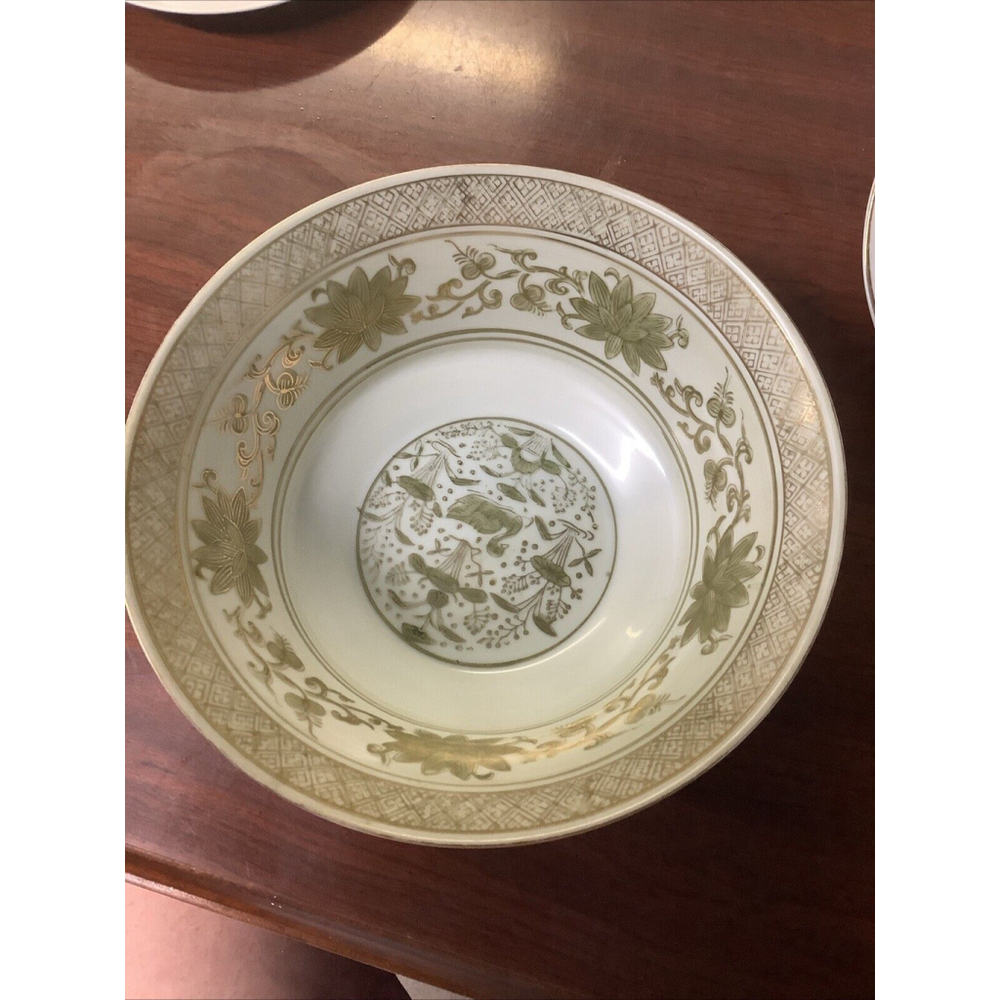 Vintage Porcelain Serving Bowl Andrea by Sadek Hand Painted Japanese Lotus 50’s